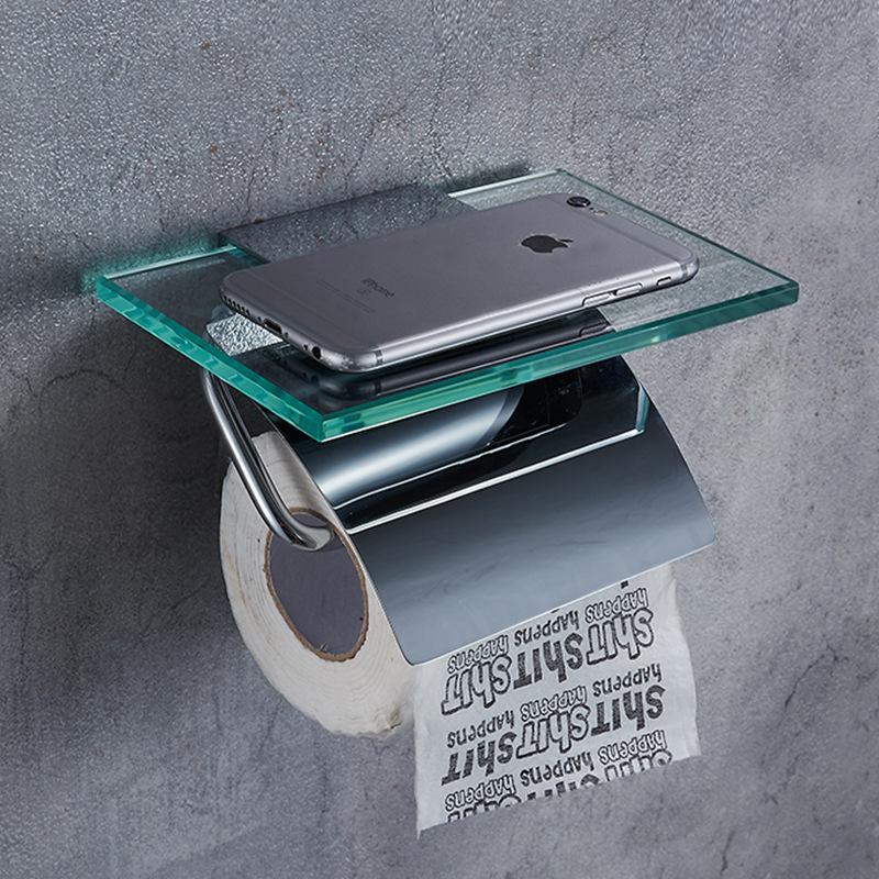 

Black/Chrome Copper Bathroom Paper Towel Holder Toilet Wall Mounted Paper Plane Glass Mobile Phone Holder Bathroom Accessories