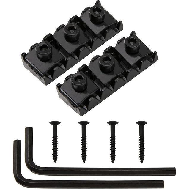 2Pcs Yootones 42mm Metal Guitar String Locking Nut Compatible with Floyd Rose Style Electric Guitar Tremolo Bridge Lock System (Black)