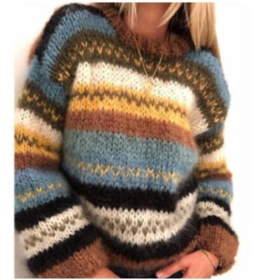 Damen Herbst/Winter Oversized Pullover Design Mehrfarbig Lässige Strickware