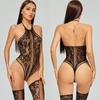 Sexy Fishnet Hollow Jumpsuits Crotchless Lingerie Women Plus Size Outfits Halter Mesh Bodystocking One Pieces Erotic Bodysuits