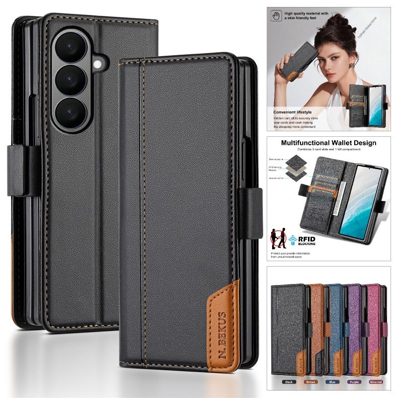 Luxury Magnetic Anti-theft Brush Leather Wallet Card Slot Phone Case for Samsung Galaxy Z Fold 7 6 5 4 3 Purse Holder Cover Etui