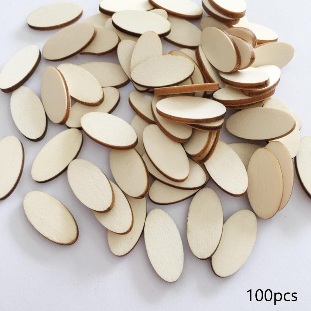100 Pieces Rustic Wooden Oval Slices Supplies Cutout Decor Wood Plaques Blank for Thanksgiving Painting Writing Party Christmas