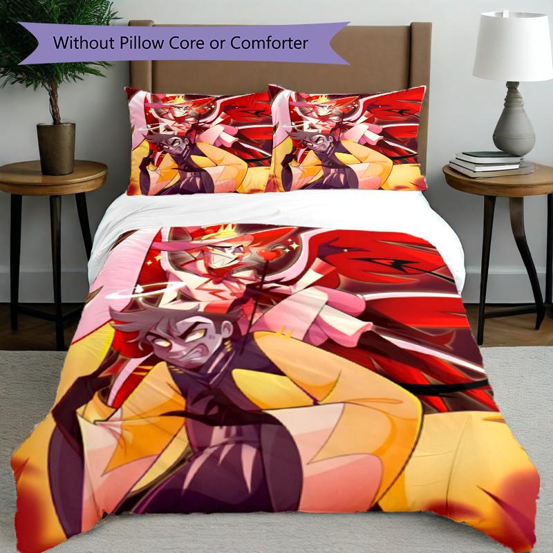 3pcs Duvet Cover Set (1*Duvet Cover + 2*Pillowcase, Without Core), Hazbin Hotel Print Bedding Set, Bedroom Decor, All‑Season, Gift
