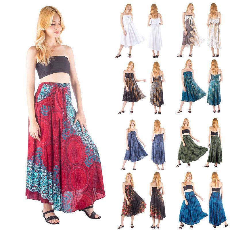 

Spring and Summer Fashion Graceful European and American New Arrival Dress Skirt Beach Vacation Two-Way Wear Bohemia Large Swing Skirt Loosen Green M