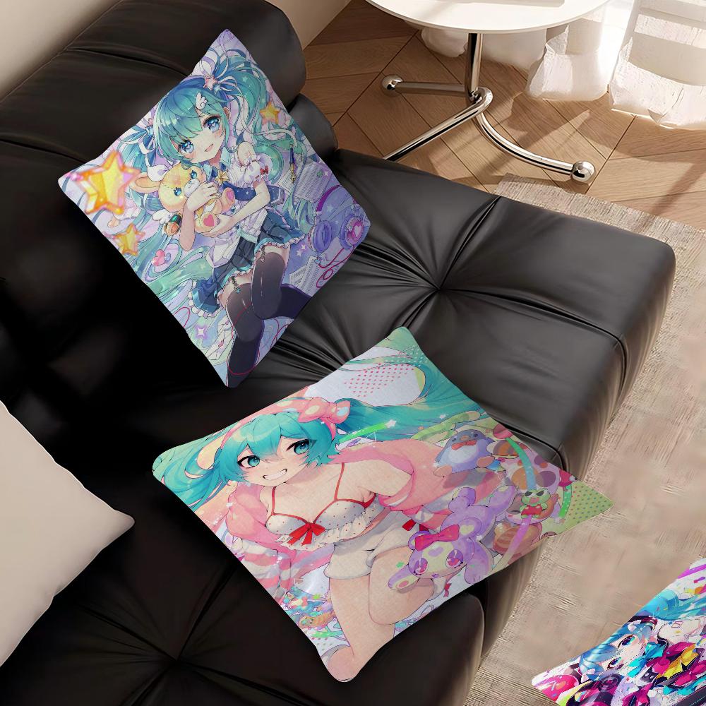 Amine H-Hatsunes-M-Miku Girls Pillow Cushion Cover Pillowcase Living Room Sofa Home Decor Customized