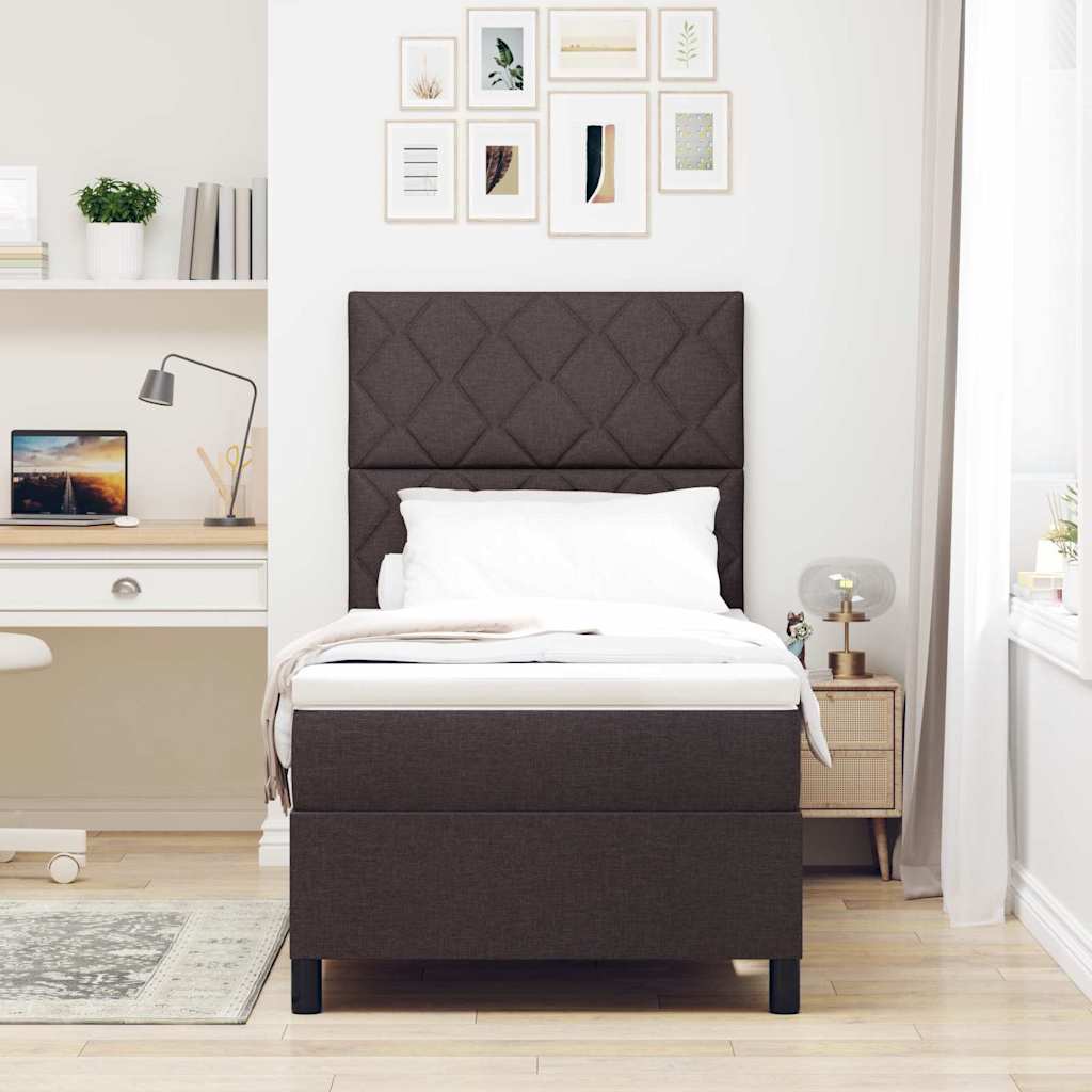 Box Spring Bed with Headboard Dark Brown 90 x 190 cm Fabric