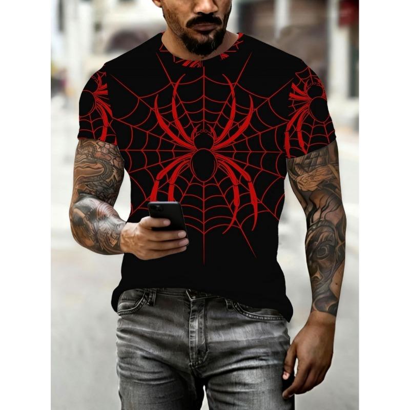 Casual Men's 3D Print Streetwear T-Shirts Spider Design Summer Breathable Round Neck Casual Tee Comfortable Wear Men's Clothing