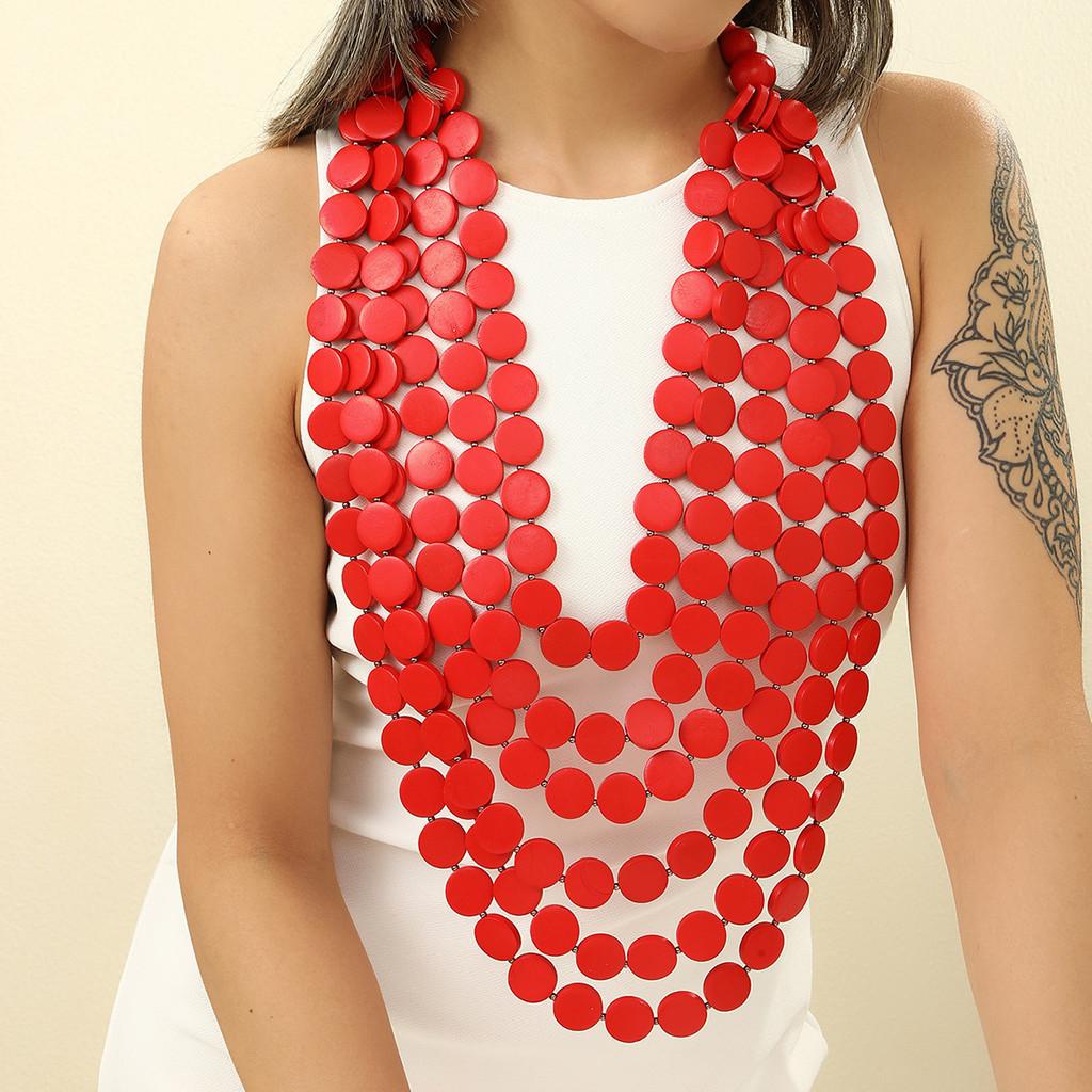 Geometrische mehrlagige Halskette mit Holzperlen für Damen Party-Accessoire
