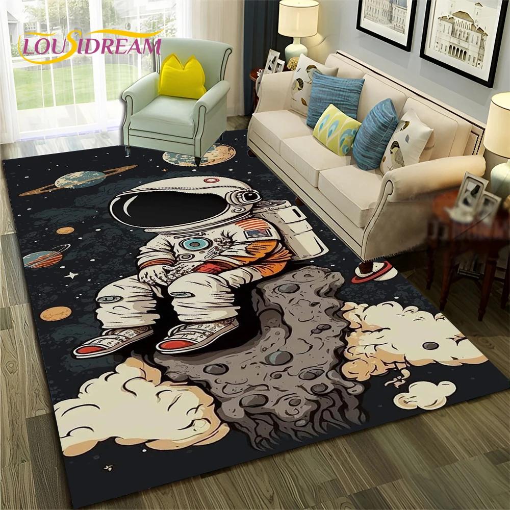 Outer Space Astronaut Planet Cartoon Carpet Rug for Home Living Room Bedroom Sofa Doormat Decor,Kid Area Rug Non-slip Floor Mat