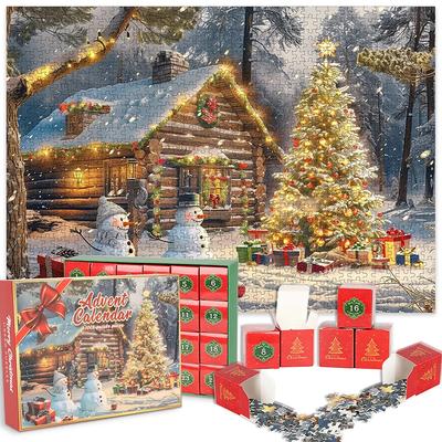 Blind Box 24 Tage Adventskalender 2025 Weihnachtsgeschenke Puzzle Weihnachtsmann Schneemann Mystery Boxen für Erwachsene Kinder Puzzles Spielzeug