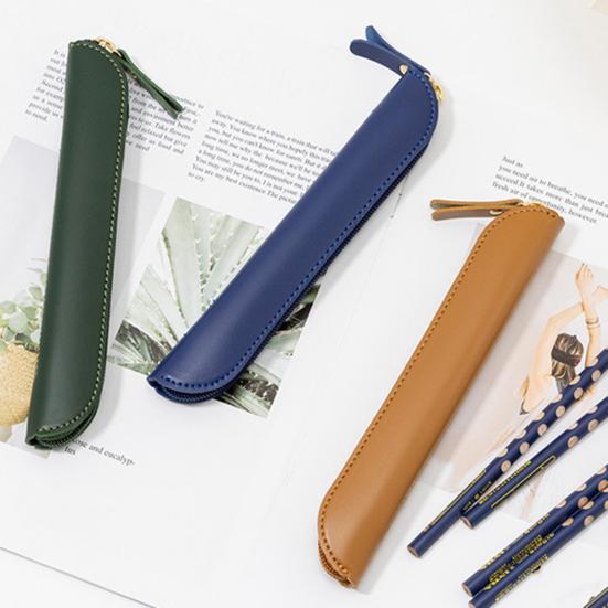 Stationery Bag Multi-Functional Design Slim Pencil Case Organizer Imitation Leather Compact Portable Pen Storage Pouch
