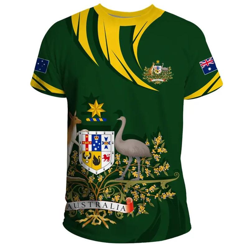 Australia's National Emblem Pattern 3D Digital Printing Cross-border New Men's Casual Short-sleeved T-shirt Factory Direct Sales