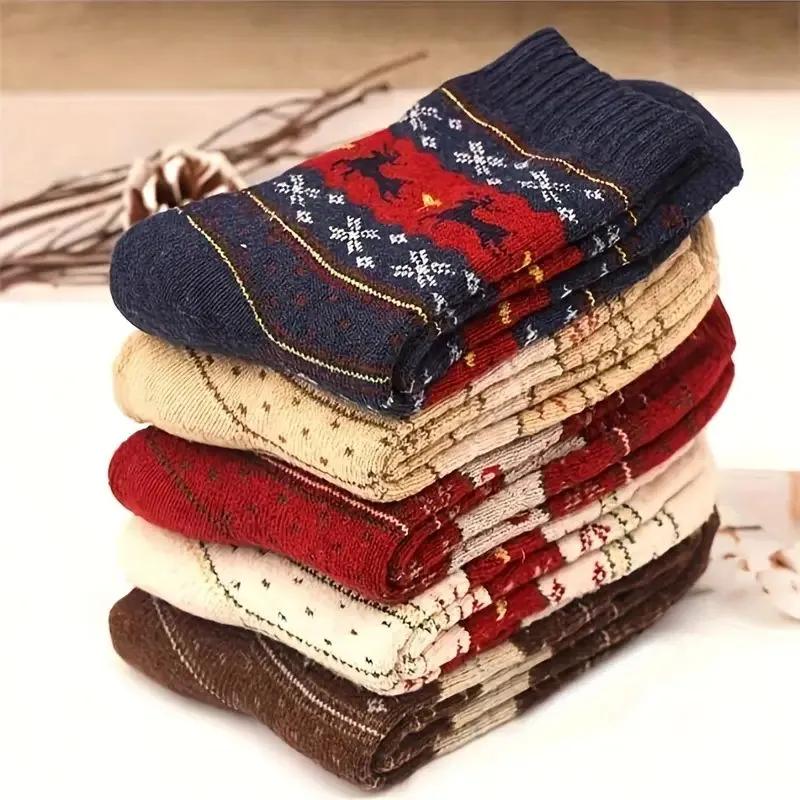 5 Pairs Women s Winter Thermal Socks, Warm Cozy Deer Pattern Thick Crew Socks 5PCS разноцветный