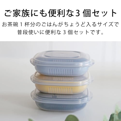 &NE Refra Recopo Containers, 3-Piece Set (Black, Yellow, Blue), Thaw and Defrost Frozen Rice, 150g Rice Serving, Made In Japan, Microwave and Dishwash