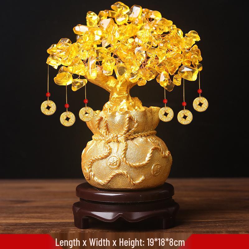 Yellow Crystal Golden Toad Money Tree Ornament with Lucky Bag