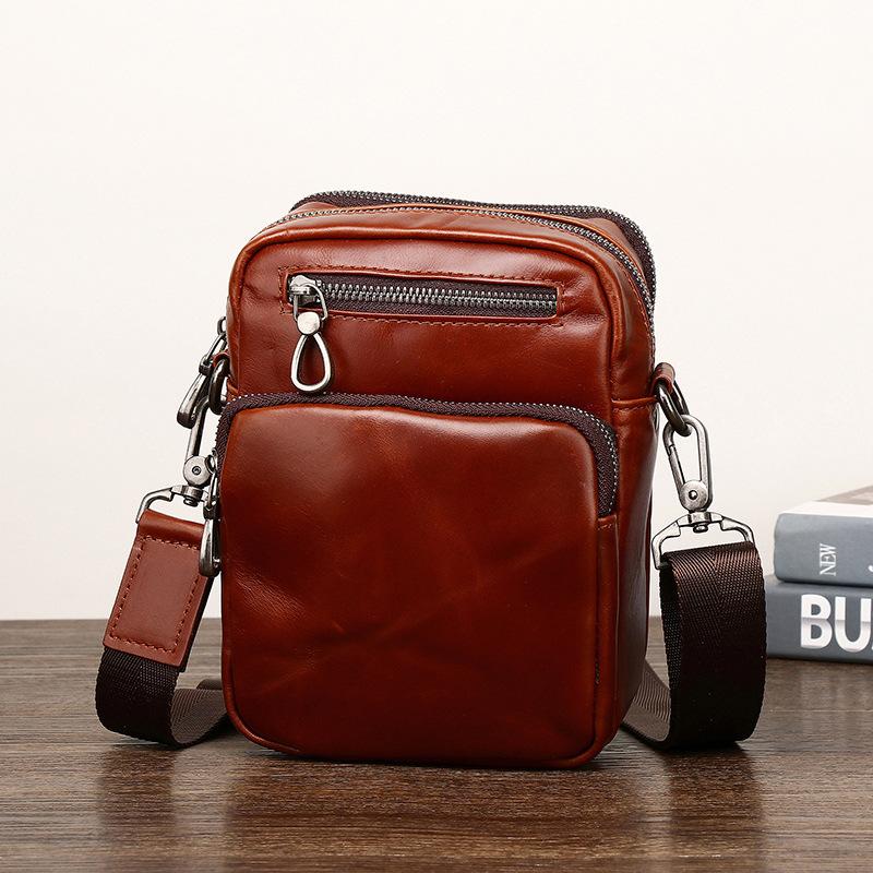 Niu Langshi Men'S Leather Crossbody Bag Wearable Belt Waist Bag Trendy Fashion Small Backpack Small Bag