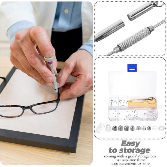 1Set Glasses Repair Kit with Screws Eyeglasses Replacement Nuts Metal Sunglasses Nuts for Quick Repairs Includes Essential Tools for Eyewear