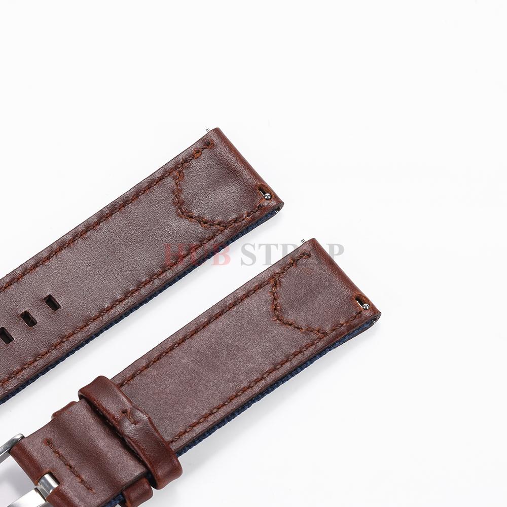 20mm 22mm Ručně vyráběný řemínek na hodinky z nylonového plátna a hovězí kůže pro Seiko pro Omega Modrý Zelený Pánský Dámský Náramek na hodinky Vojenský řemínek