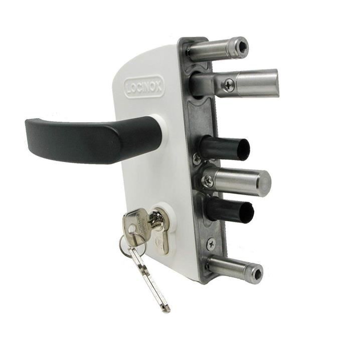 LOCINOX Blanc LAKZ P1 Serrure économique pour portillon de jardin avec coffre en polyamide et mécanisme en acier inoxydable.