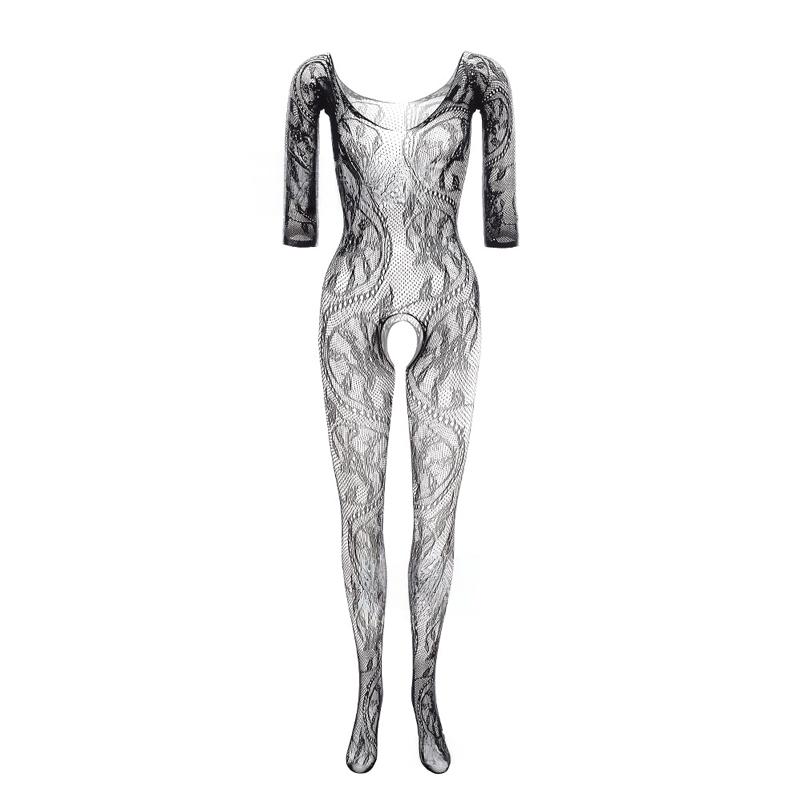 Sexy Open Crotch Bodystocking For Women Large Neckline Mesh Design See Through Lingerie Comfortable Nightwear Bodysuits