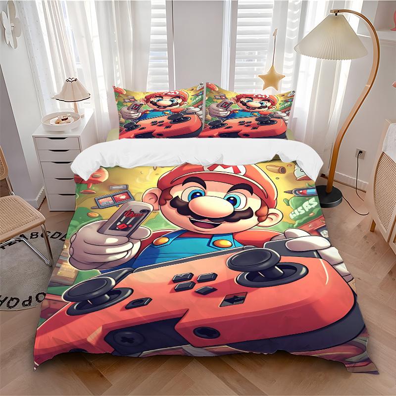 

3pc Mario Gamer Console Bedding Set Guest Room Bedroom Decor Christmas Halloween Decor Birthday and Holiday Gifts- All Seasons 3pcs Quilt 082 135x200cm