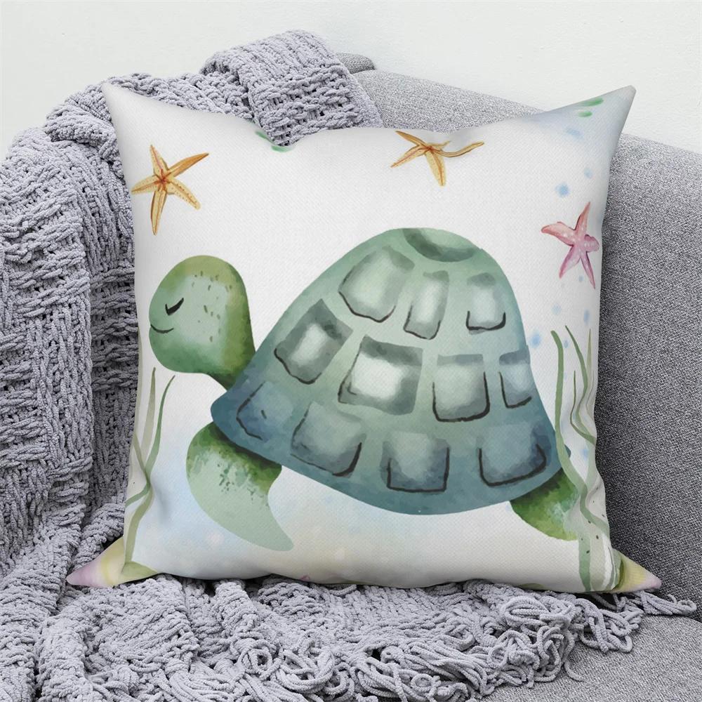 Farmhouse Home Sofa Car Decor Throw Pillow Cover Decorative Sea Animal Cushion  Turtle Coral