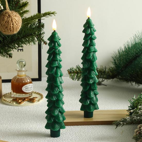Remote Control Window Candles Green Christmas Tree Flameless LED Candle, 9.8" Battery Operated Taper Candles, Dorm Room Decorative Lighting