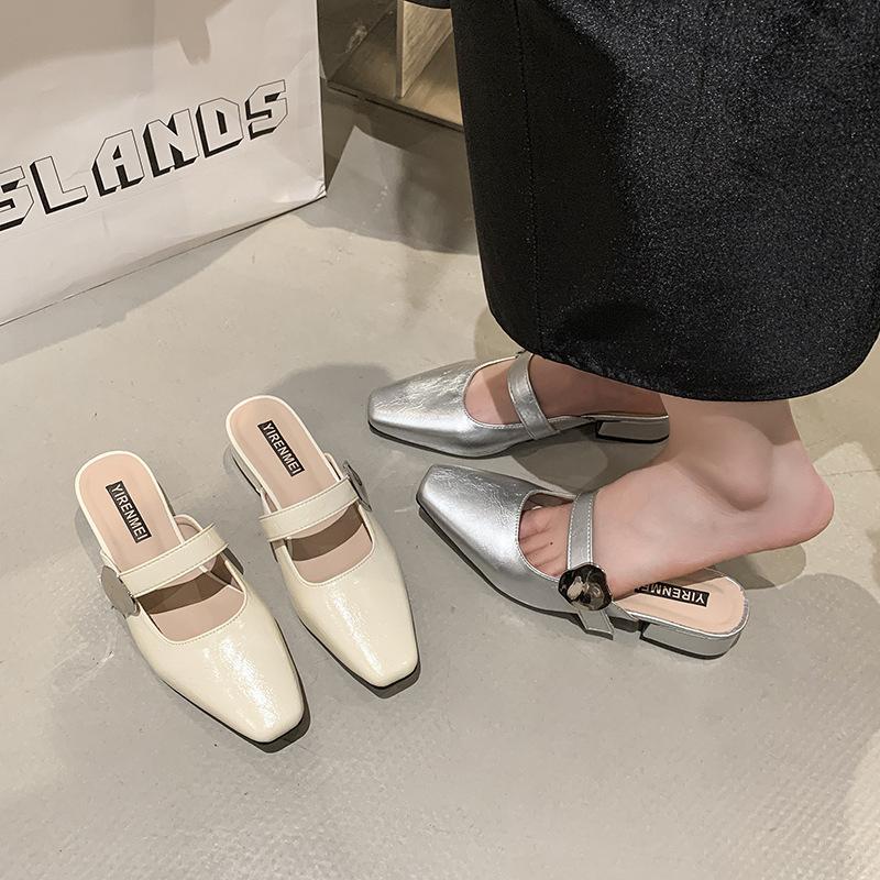 Pantoufles Baotou pour femmes été nouveau tempérament polyvalent à enfiler à talons bas Velcro chaussures simples
