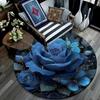 Blue Roses Round Area Rug,Carpet Rug for Living Room Bedroom Sofa Playroom Decor,Non-slip Floor Mat