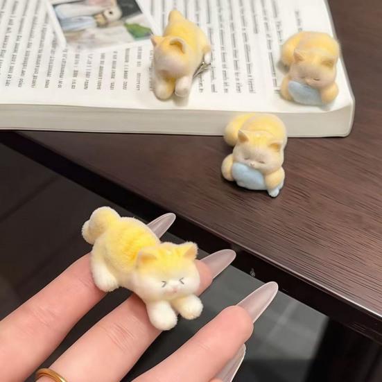 Hairpin Flocked Cat Hug Fish Design Hair Clip Soft Healing Multiple Expression Styles Versatile Hair Accessory