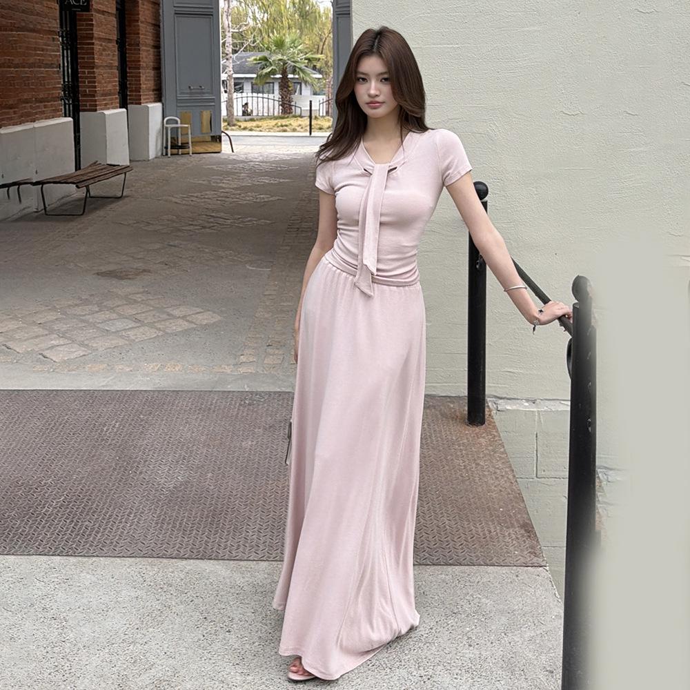 

Spring/Summer Relaxed Ribbon T-shirt & Wide Hem Skirt Two-Piece Dress S