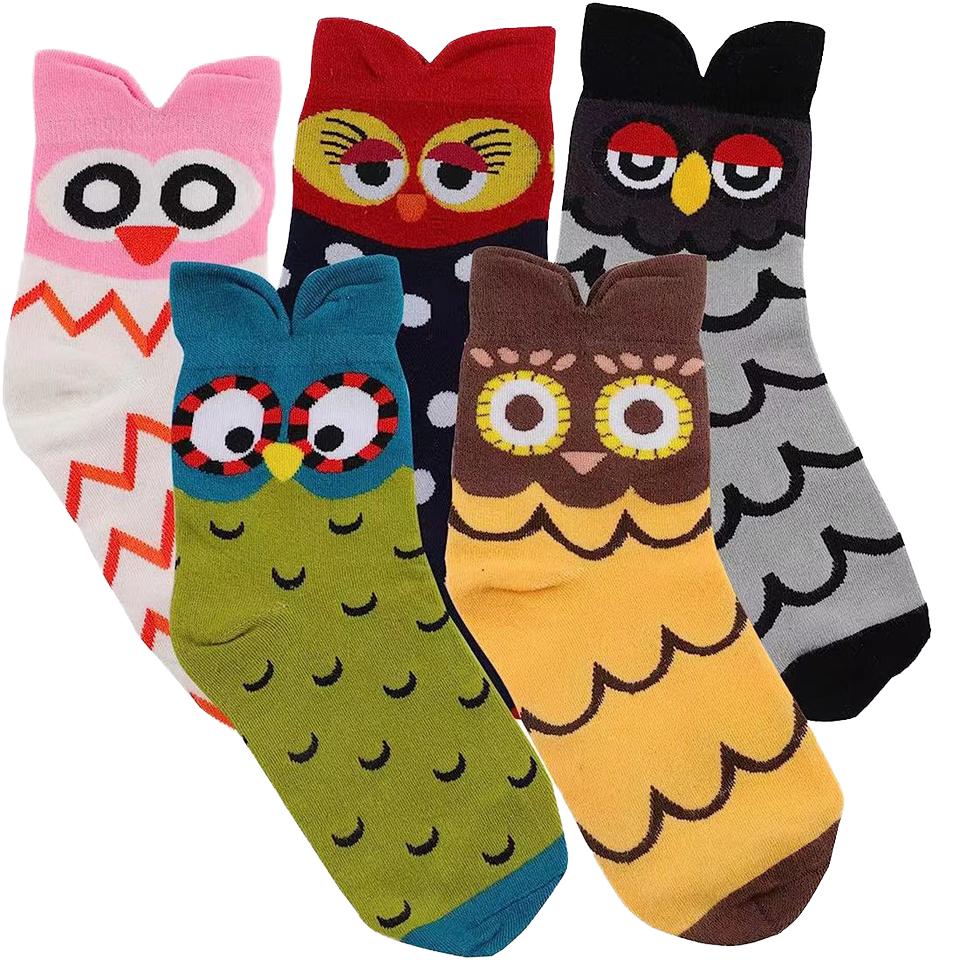XIANGHUI 3D Owl Print Women's Socks Cute Girl Cartoon Animal New Cotton Stockings Knitted Crew Length One for Spring Winter