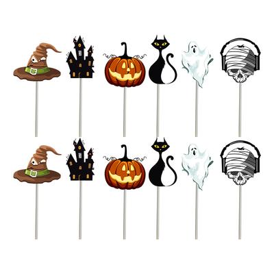 12pcs/set, Halloween Cake Flag, Happy Halloween, Theme Decoration, Cake Decoration, Pumpkin Skull