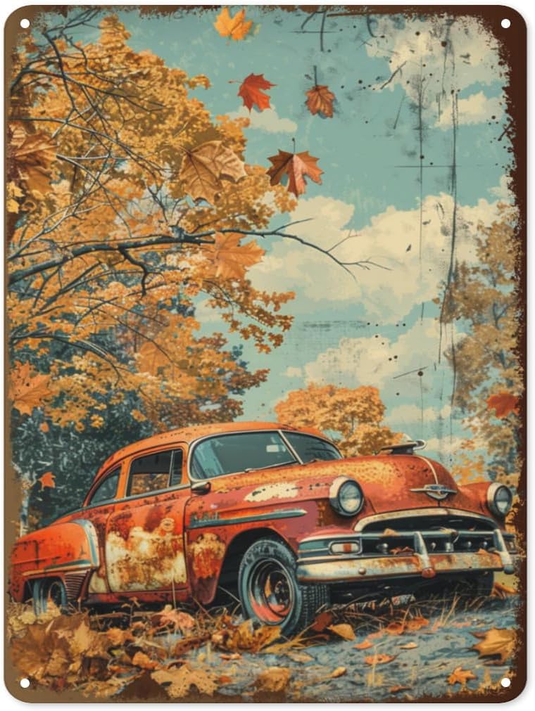 

Fall Tin Sign Vintage Metal Autumn Wall Decor for Home Kitchen Porch and Garden Rustic Fall Harvest and Thanksgiving Deco 20x30cm（7.8x11.8inch）