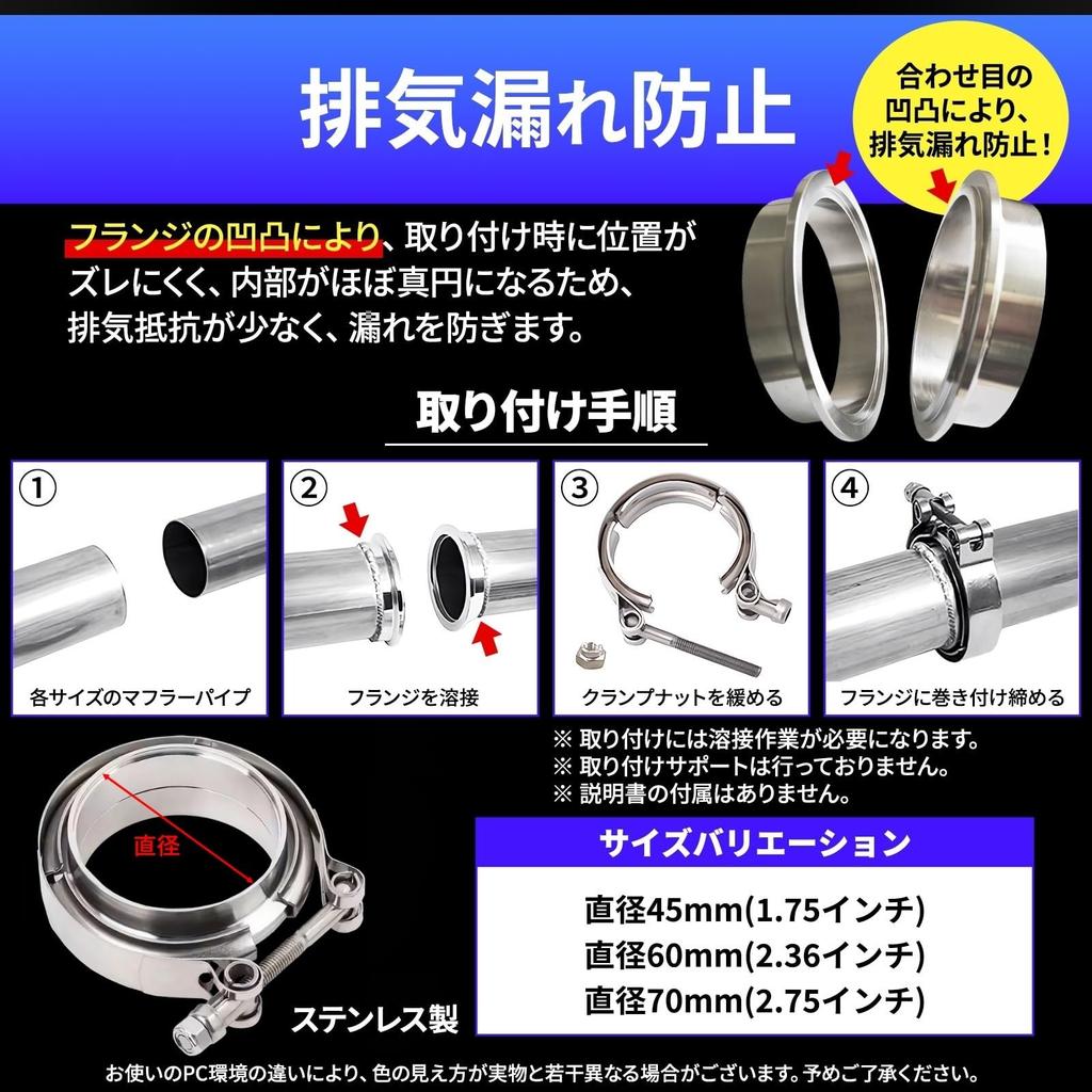 Morisho V-Band Flange Clamp Coupling for Car Motorcycle Exhaust Muffler Turbine Pipe Universal Stainless Steel Diameter 60mm 2.36