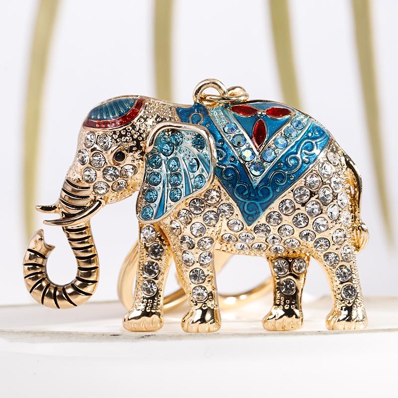 New Design 3D Enamel Elephant Crafts Key Holder Fashion Crystal Animal Bag Pendant Unique Jewelry Gift Bag Charm