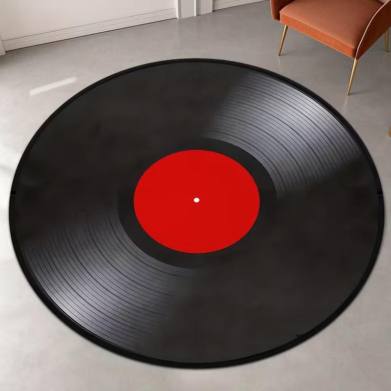 Tapis Vinyle Rétro Tapis Rond pour Salle de Musique, Salon, Chambre, Bureau Décoration de Maison Tendance