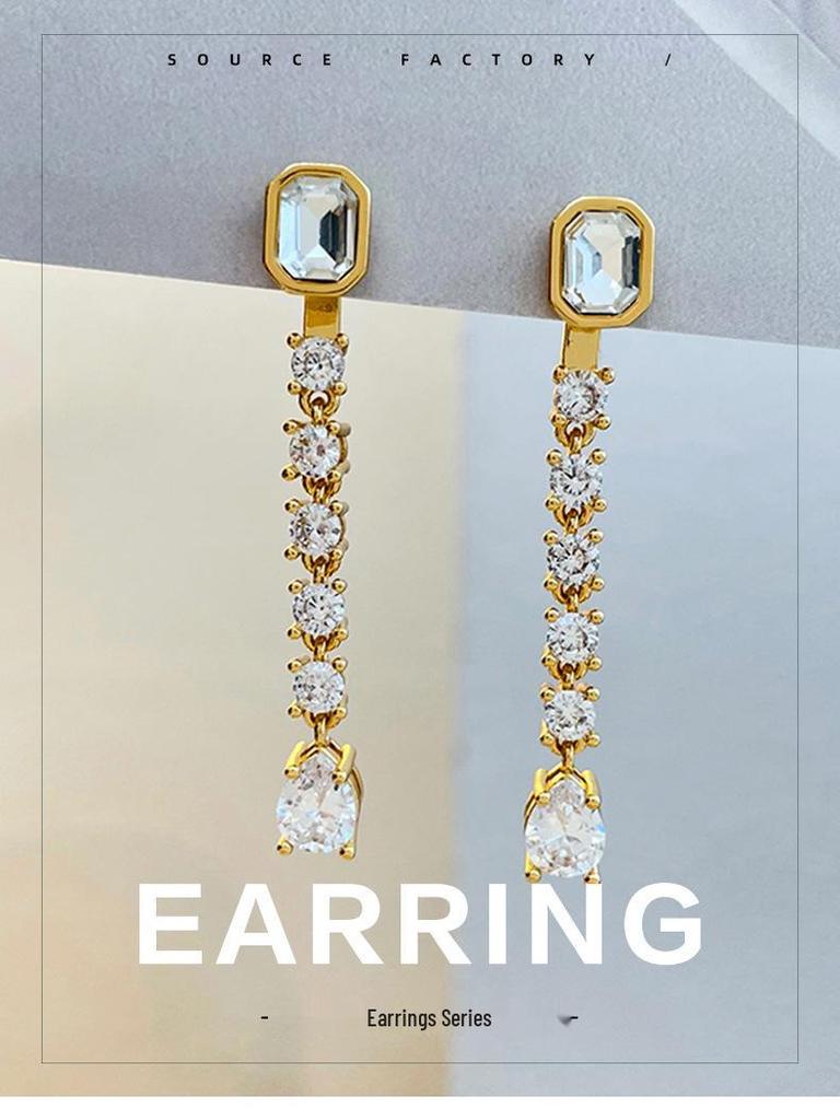 Retro European & American Zircon Long Earrings | Silver Needle 925 | Exaggerated, Simple, High-End Temperament for Women
