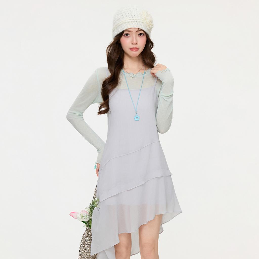 Gray Irregular Sling Vest Dress 2026 Spring and Summer New Outer Wear Stacked Sleeveless Medium and Long Vest Skirt