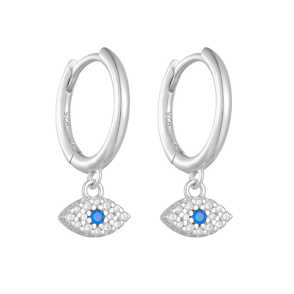 

S925 Sterling Silver Devil s Eye Ear Cuff Earrings, Retro Blue Zircon Eye, Minimalist European & American Style for Women 925 Silver белый