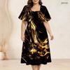 Women Plus Size Black Printed Two Piece Set Batwing Sleeve Cropped Shrug Strappy Flared Dress