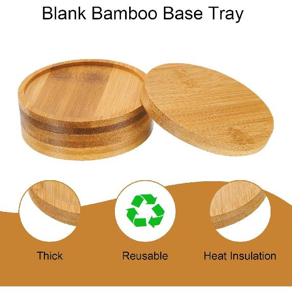 uxcell 4PCS Mosaic Bamboo Coasters, 3.7 Inch Blank Base Trays, Round Drinking Cup Coaster, Wooden Drinks Coasters for Coffee Table Dining Table