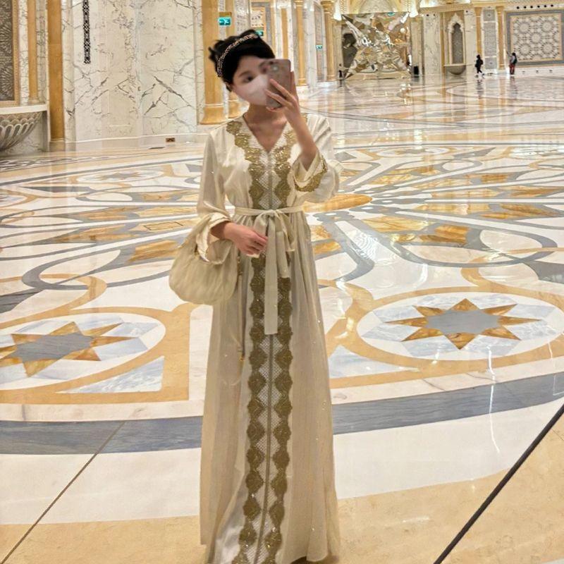 

Абу-Даби Халат Ближний Восток Тиран Одежда Женская Дубайская Дорожная Одежда Платье ОАЭ Турецкий Халат Rice White 1 S