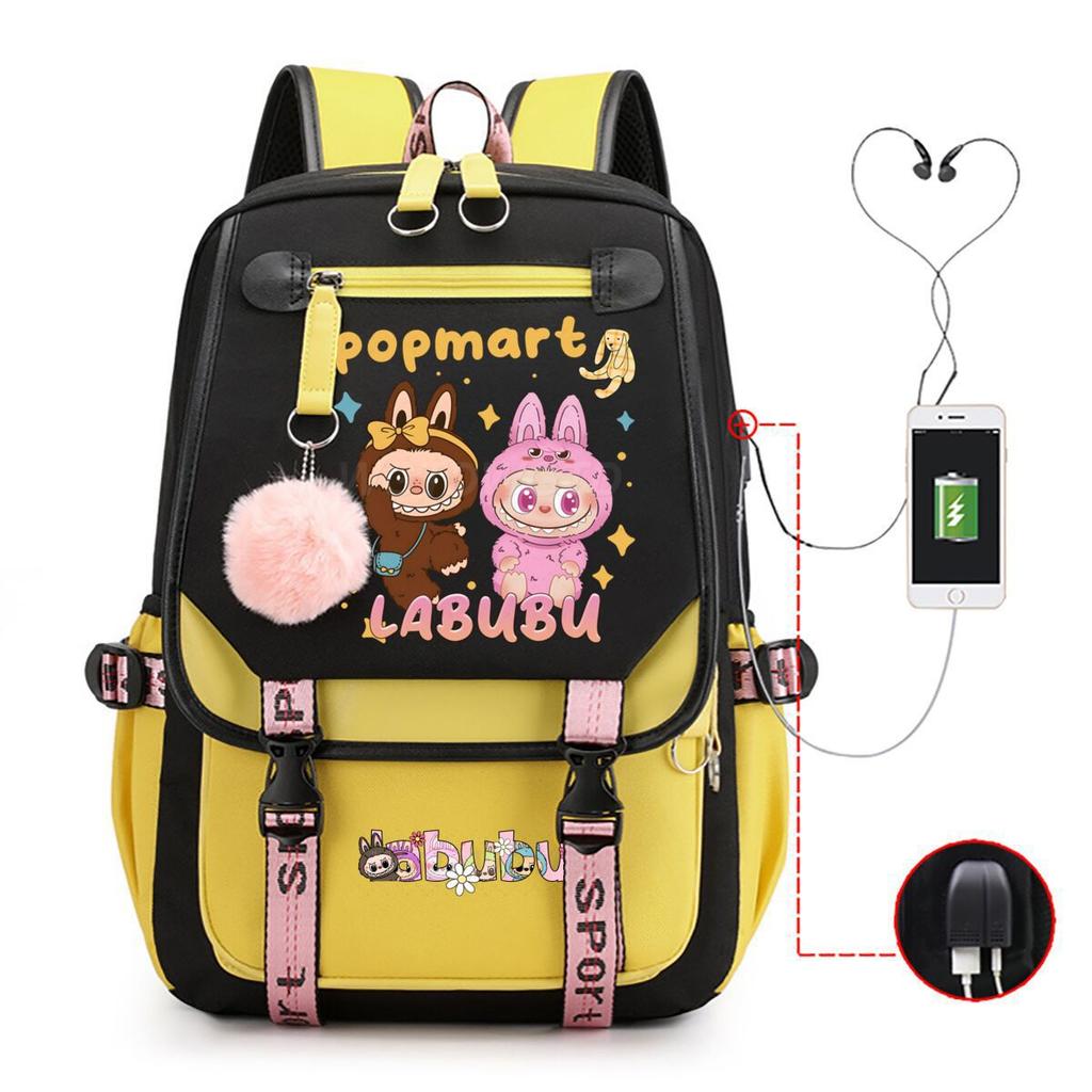 Cute LABUBU cartoon printed backpack for junior high school students with large capacity ins wind school bag