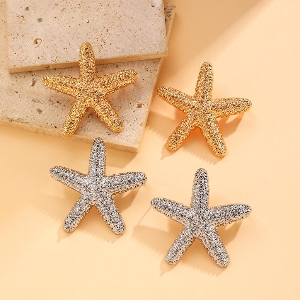 Fashion Versatile High End Personality Sea Star Inlaid Colored Imitation Diamond Design Earrings For Women