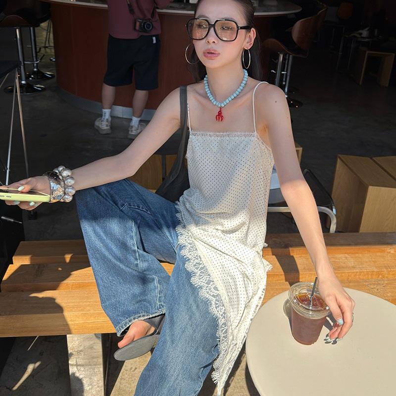 Irregular Lace Trim Vest Tank Top For Layering