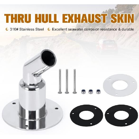 PTNHZ 24Mm/0.94" 316 Stainless Steel Thru Hull Exhaust Skin Part Of Air Diesel Heater For Diesel Parking Heaters For Boat Marine Car Truck (Angled)