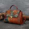 Genuine Leather Women Handbags Vintage Flower Embossing Luxury Design Clutch Bags Crossbody Shoulder Bags GZW