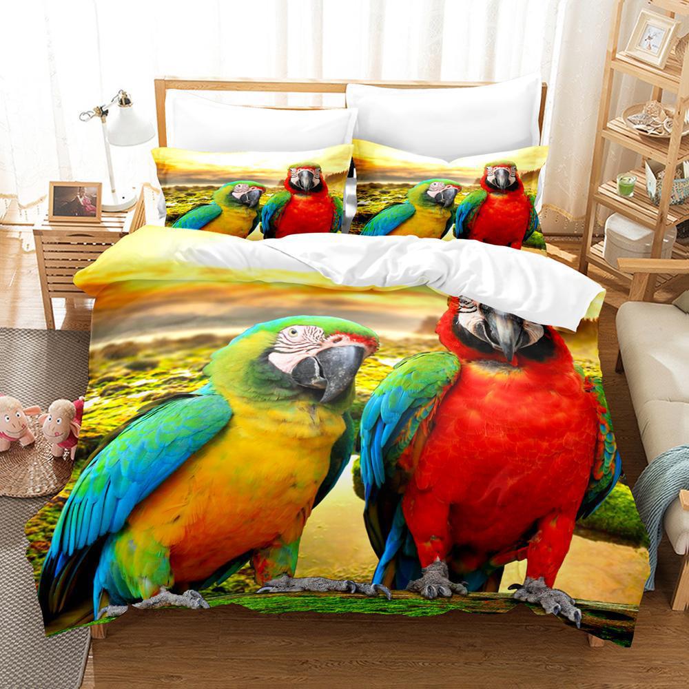 3D Digital Printing Abrasive Bedding Four-Piece Set Three-Piece Set Parrot Bed Sheet Quilt Cover Pillow