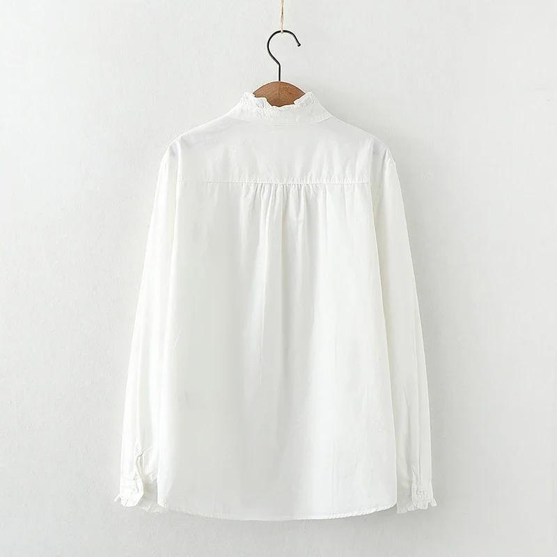 Embroidery Art Jacquard Cotton Long Sleeve Shirts Women Autumn New Lace White Blouse Ladies Loose Casual Blouses and Tops